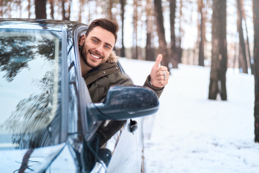 Man Driving on Winter Roads